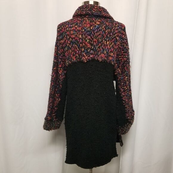 Vintage Curio Chunky Knit Wool Blend Mohair Black Rainbow Longline Cardigan Md - Picture 3 of 8